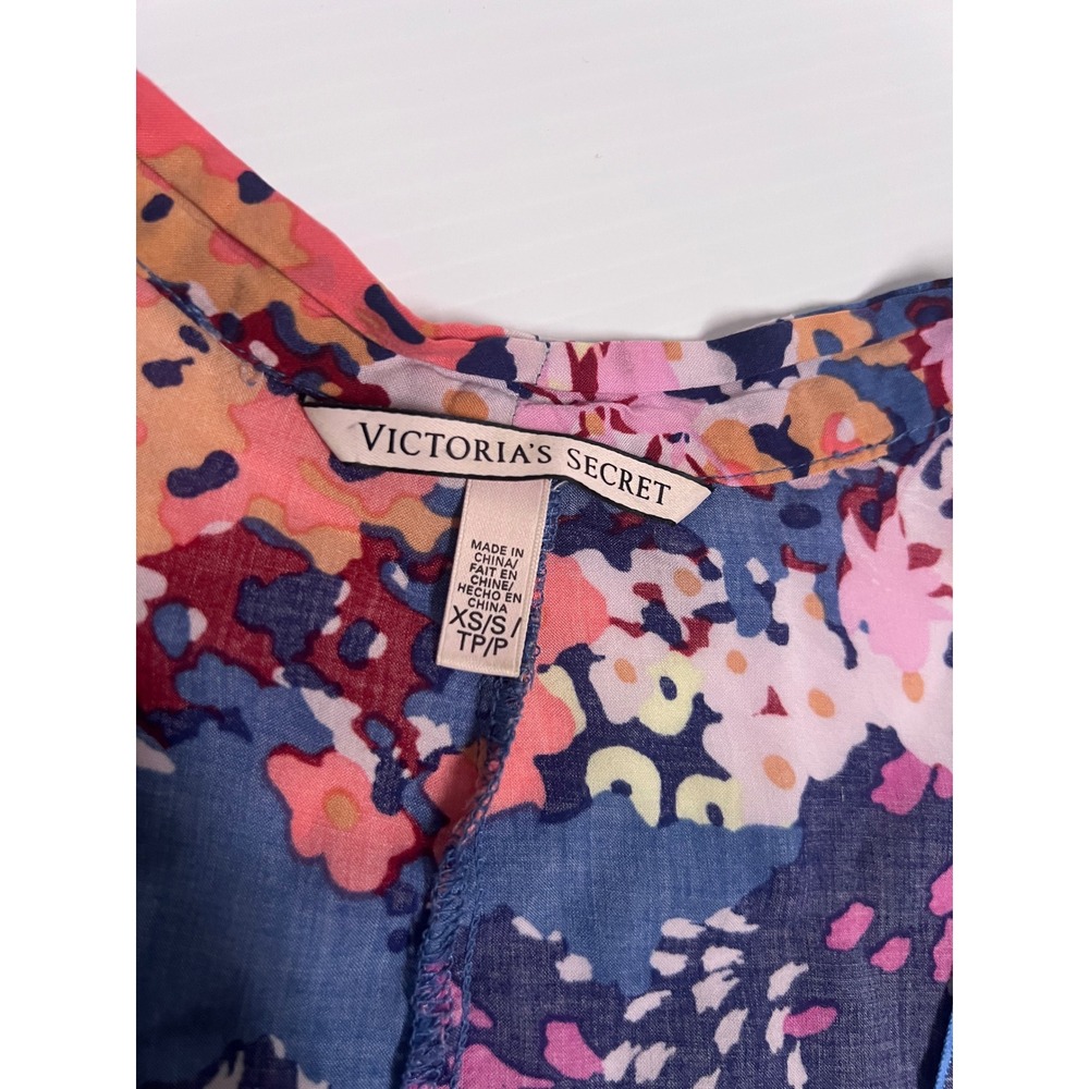 Victoria's Secret Floral Kimono Robe Open Front Cover Up Blue Pink XS/S